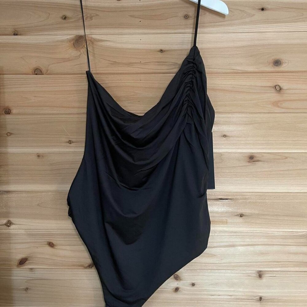 Black One Shoulder Bodysuit By